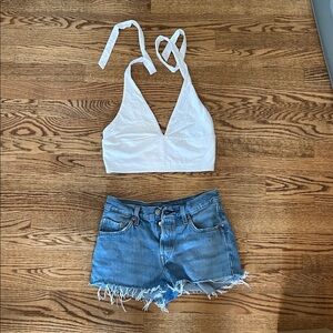 Levi's Light Blue Frayed Jean Shorts and Garage halter top size M.